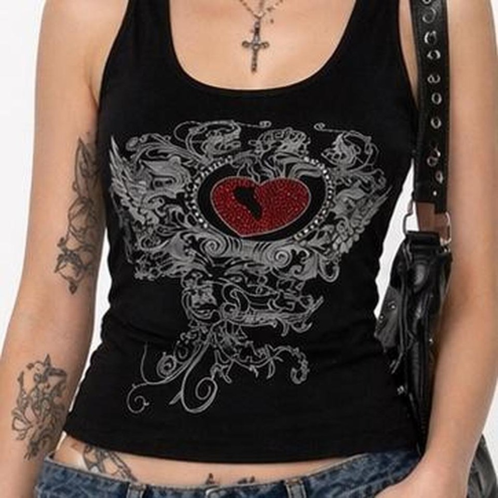 Black Gothic Heart Tank Top Grunge Alt Y2K